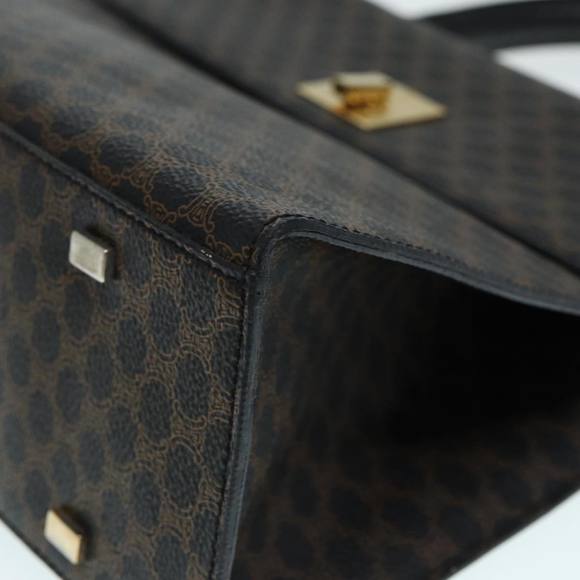 CELINE Macadam Canvas Hand Bag PVC Leather 2way Brown Black Auth 87641A - Picture 13 of 16